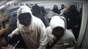 Surveillance video of robbers hitting an Oakland dispensary in November.