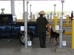 Border Patrol checkpoint with drug dog